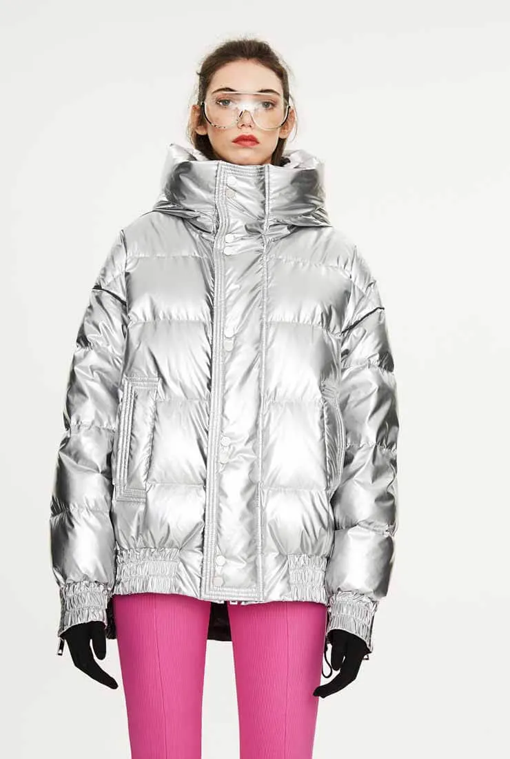 Metallic Loose Mid-Length Down Bubble Coat