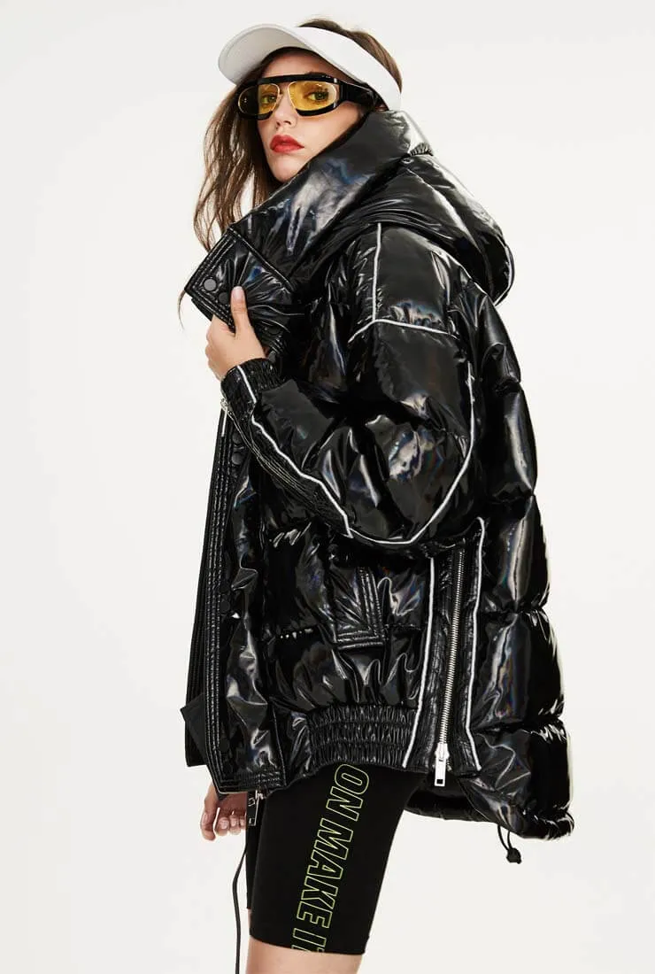 Metallic Loose Mid-Length Down Bubble Coat
