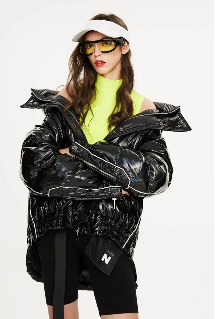 Metallic Loose Mid-Length Down Bubble Coat
