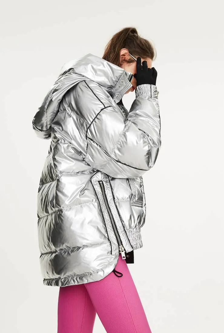 Metallic Loose Mid-Length Down Bubble Coat