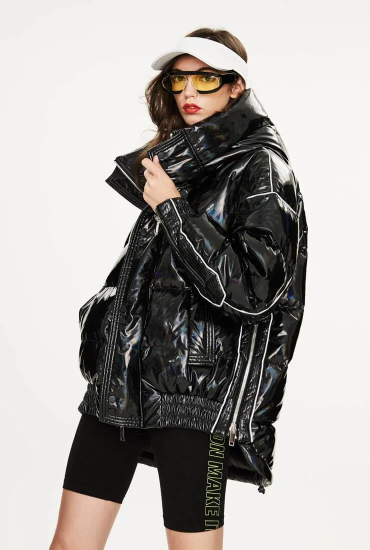 Metallic Loose Mid-Length Down Bubble Coat
