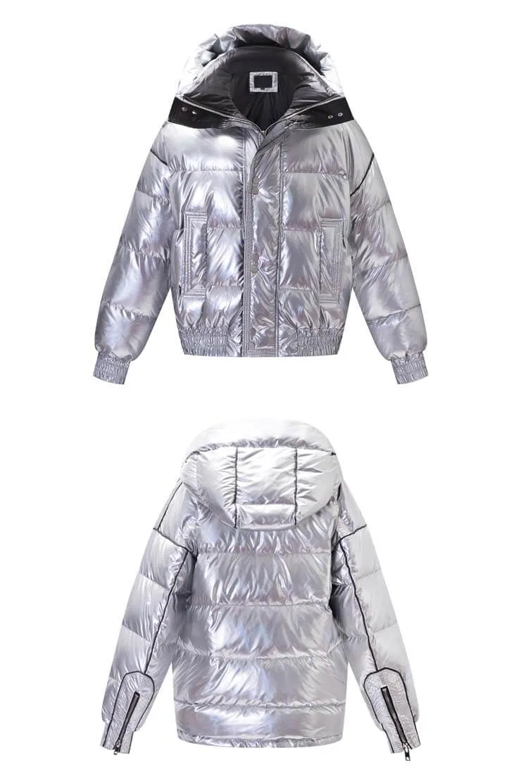 Metallic Loose Mid-Length Down Bubble Coat