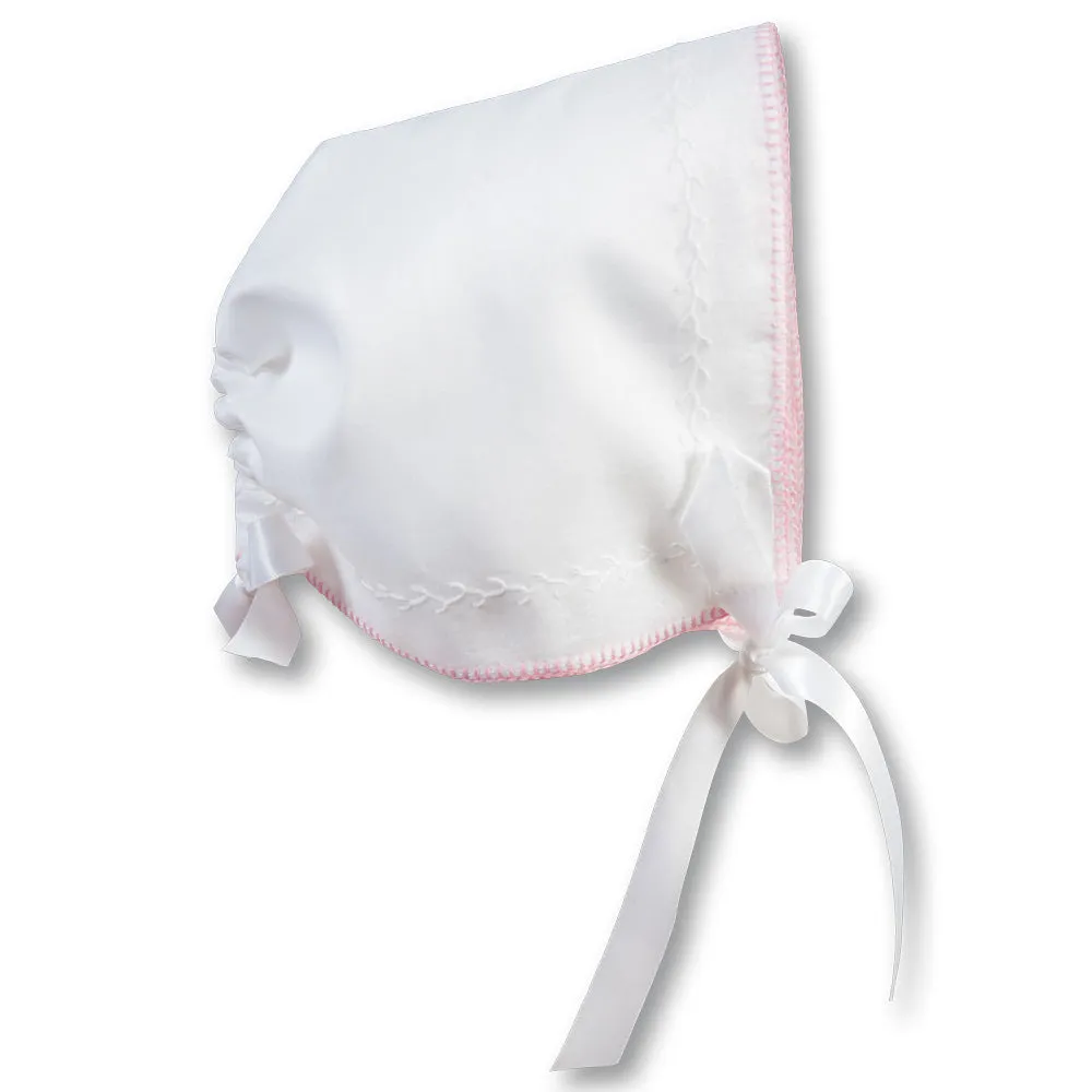 Michelle White Hankie Bonnet with Pink Trim