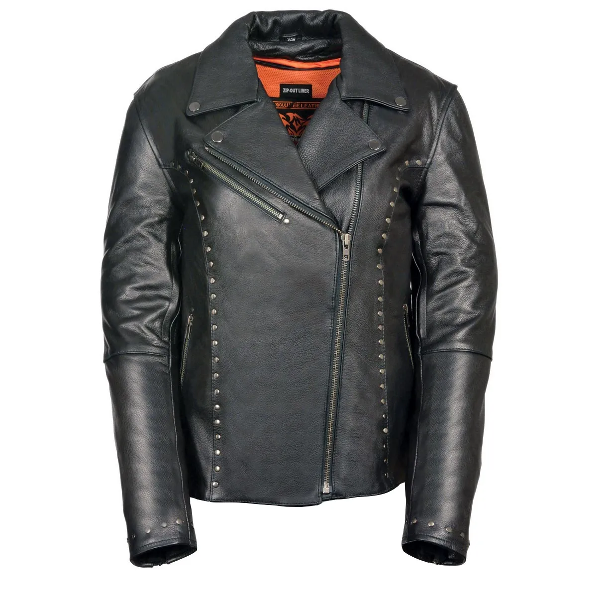 ML1948 Women's Classic Riveted Motorcycle Black Leather Jacket
