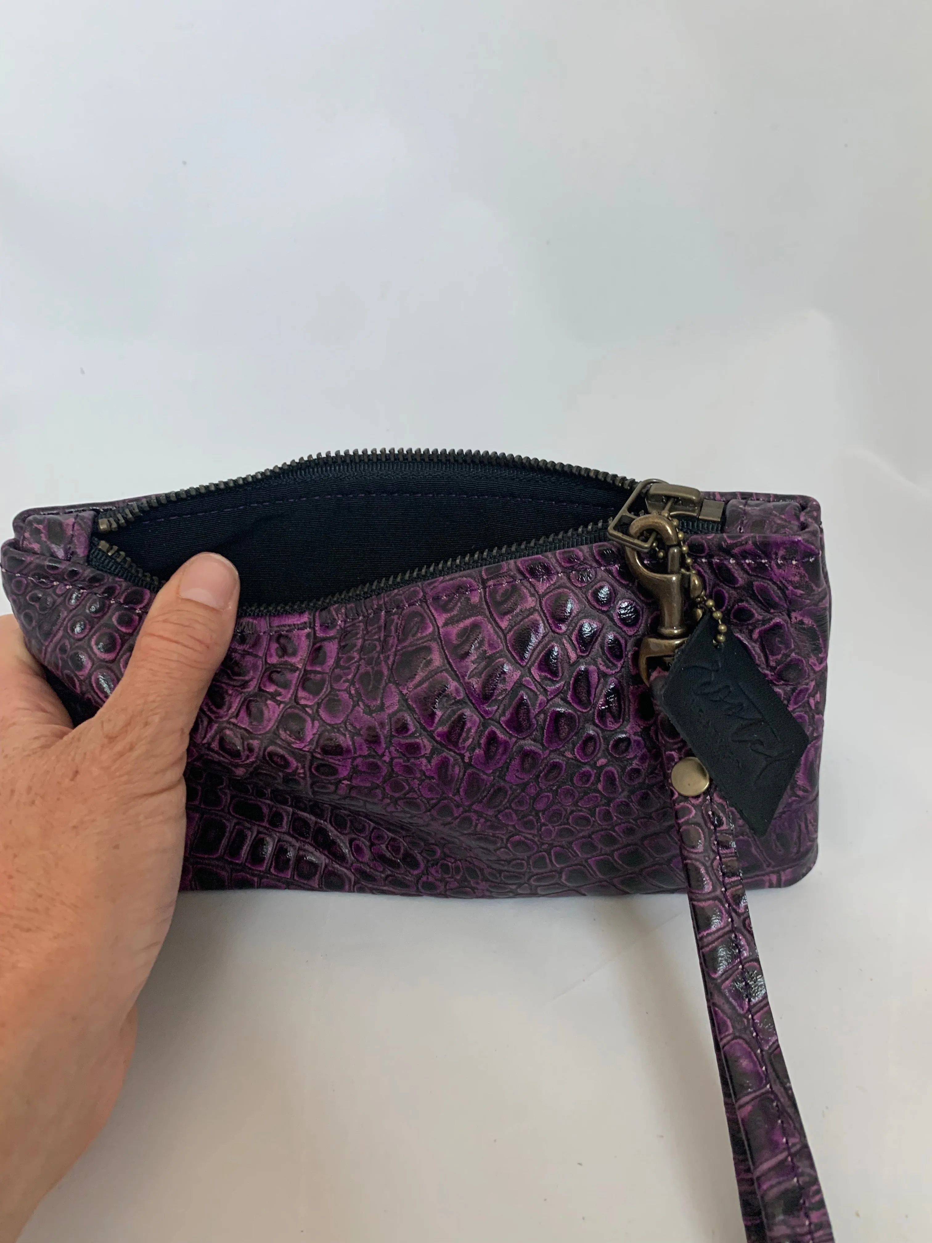 Molly in purple crocodile leather
