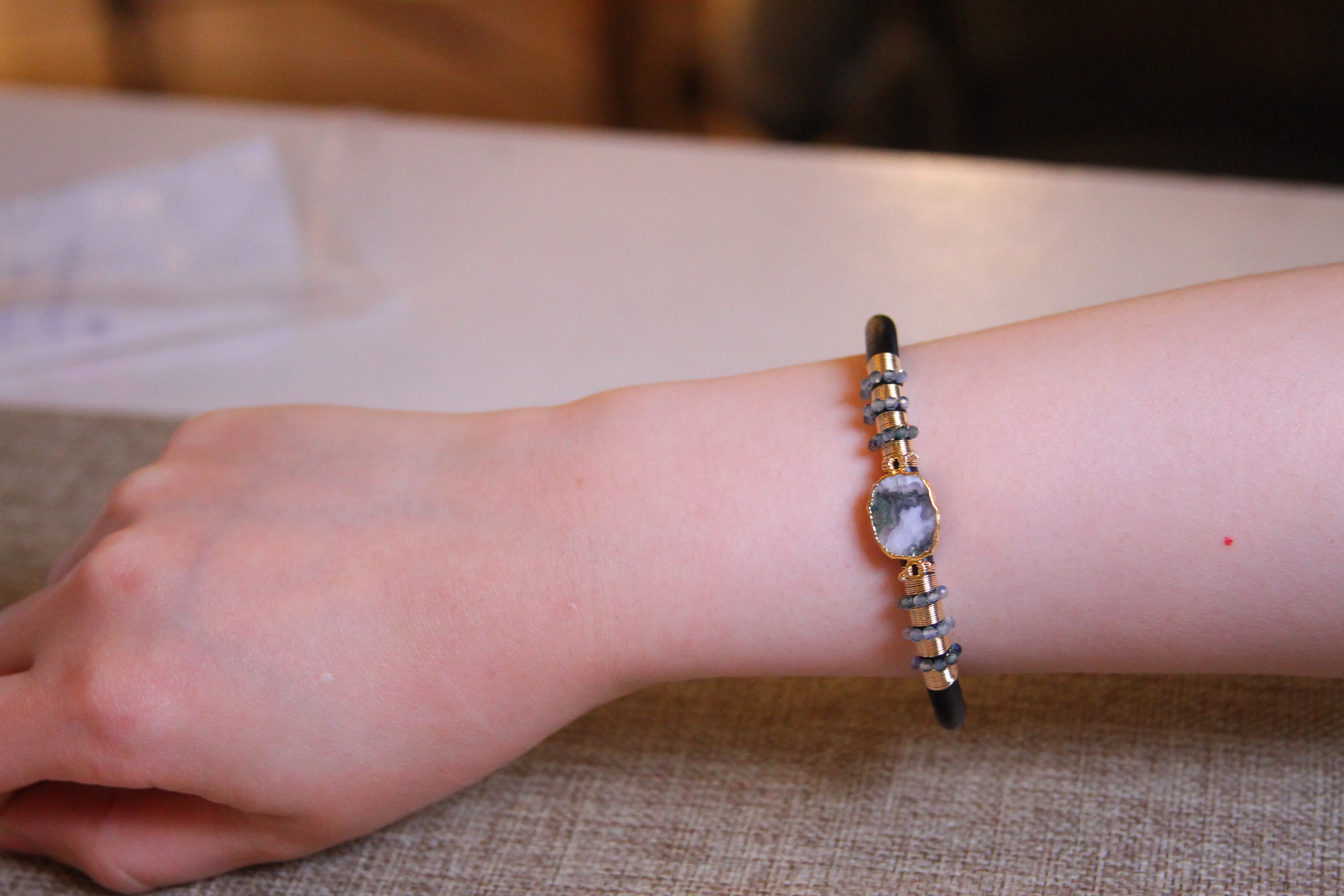 Moss Agate Single Leather Bracelet
