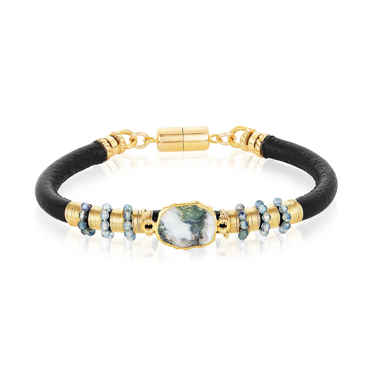 Moss Agate Single Leather Bracelet