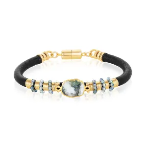 Moss Agate Single Leather Bracelet