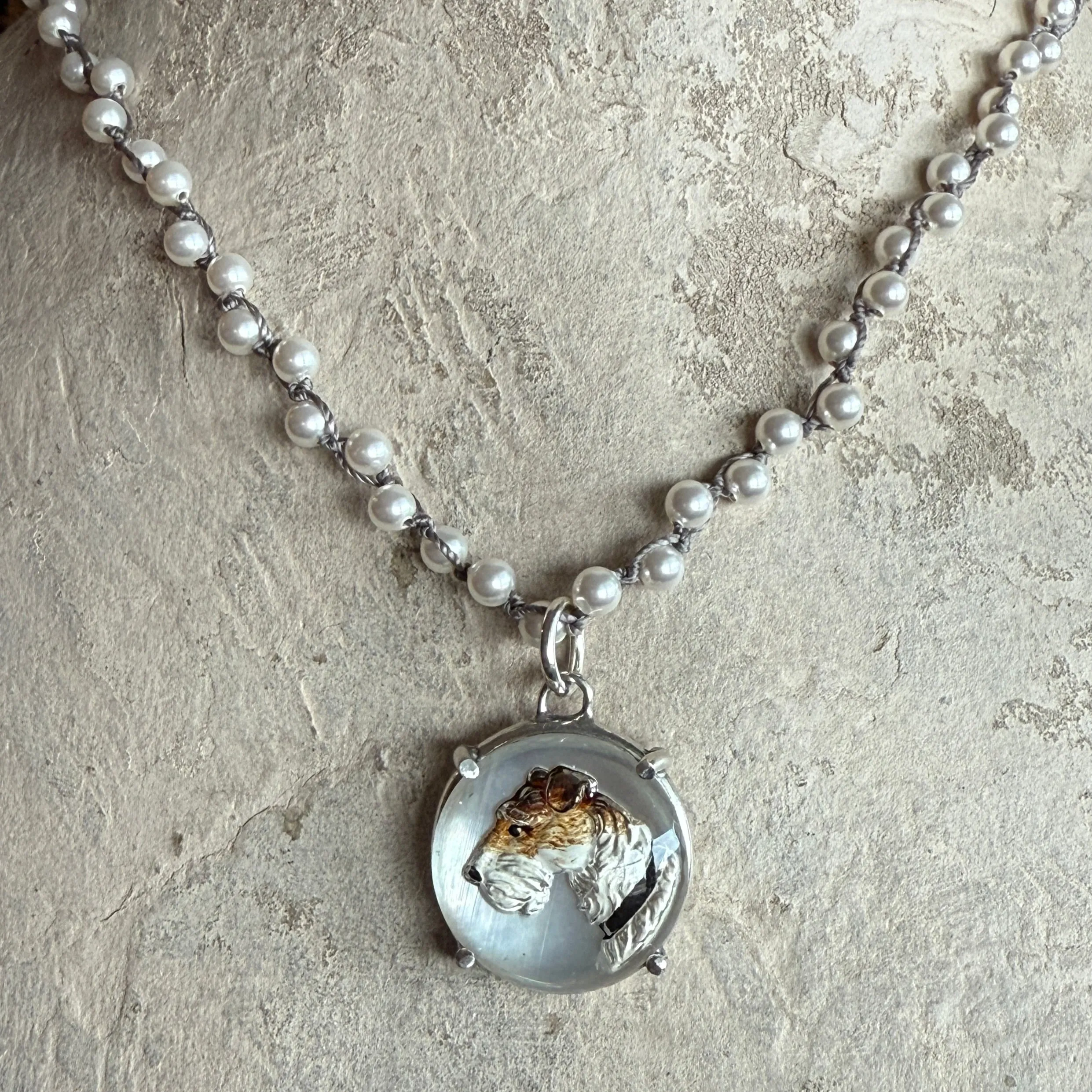 Mother of Pearl IntaglioTerrier Necklace