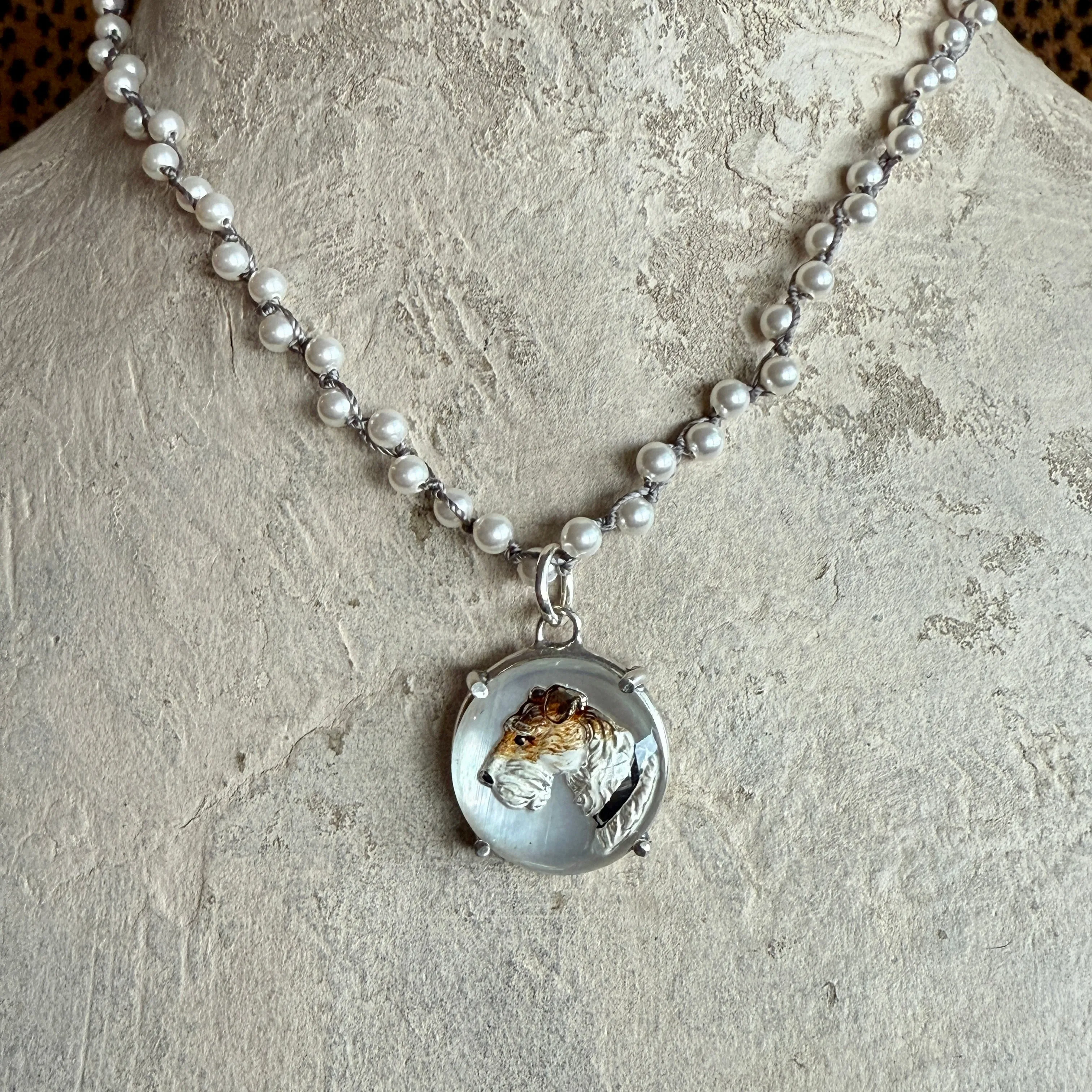 Mother of Pearl IntaglioTerrier Necklace