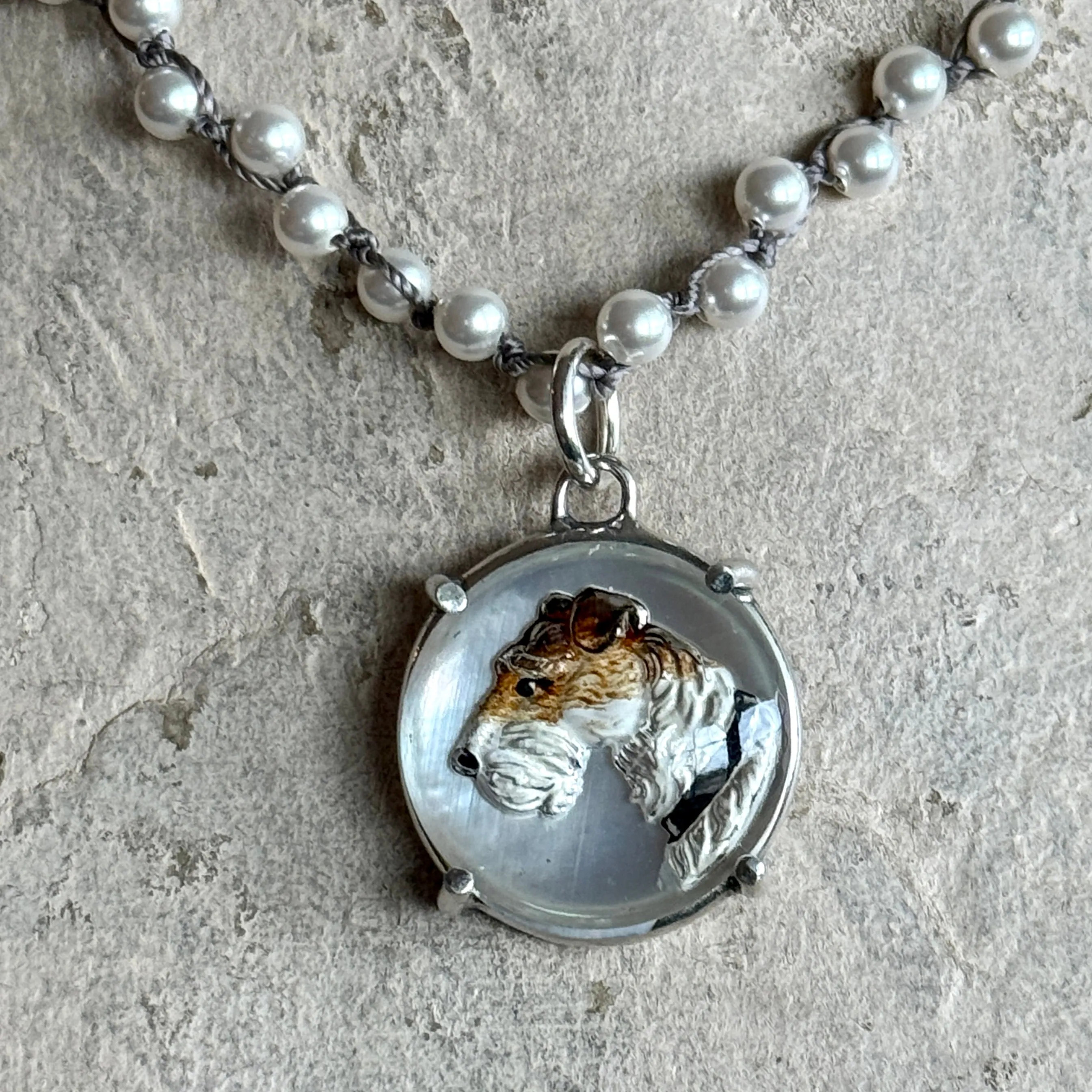 Mother of Pearl IntaglioTerrier Necklace