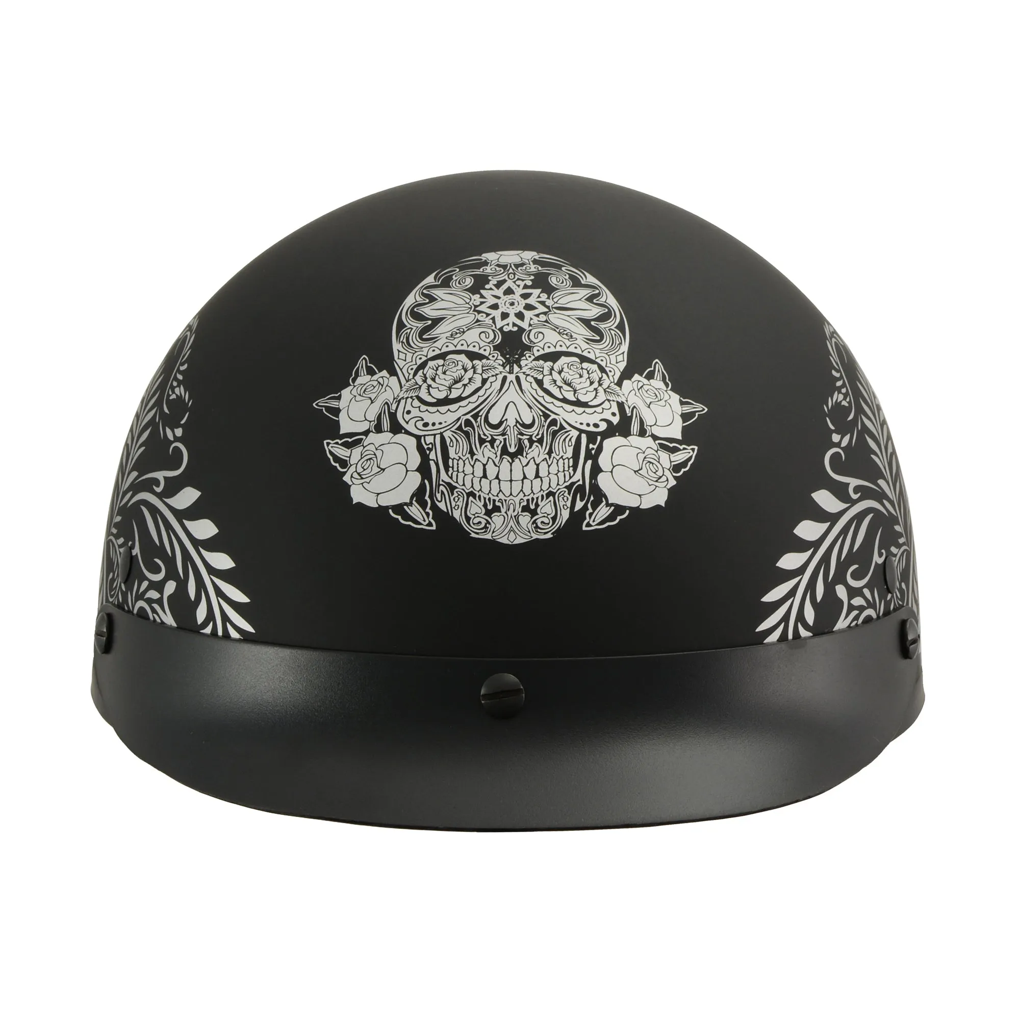 MPH DOT Helmet w/ Drop Sun Visor Sugar Skull & Rose Matt Black