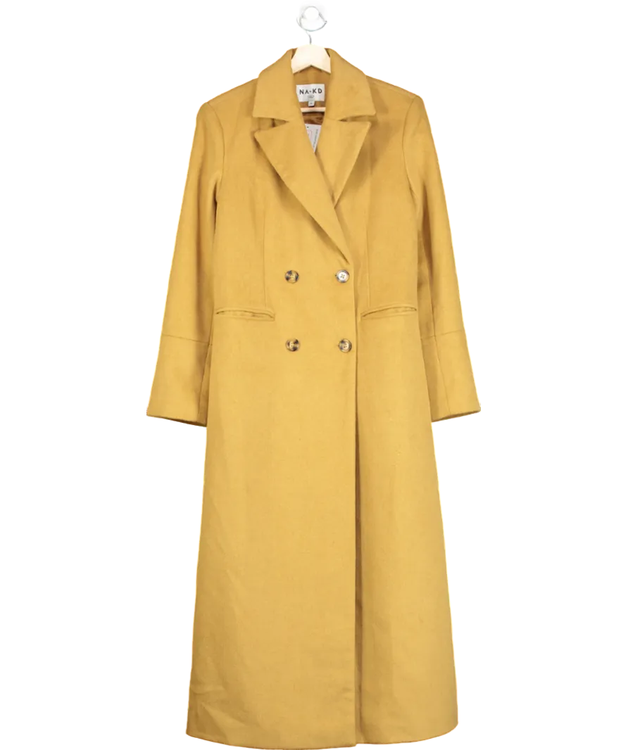 NA-KD Yellow Long Wool Blend Coat UK 8