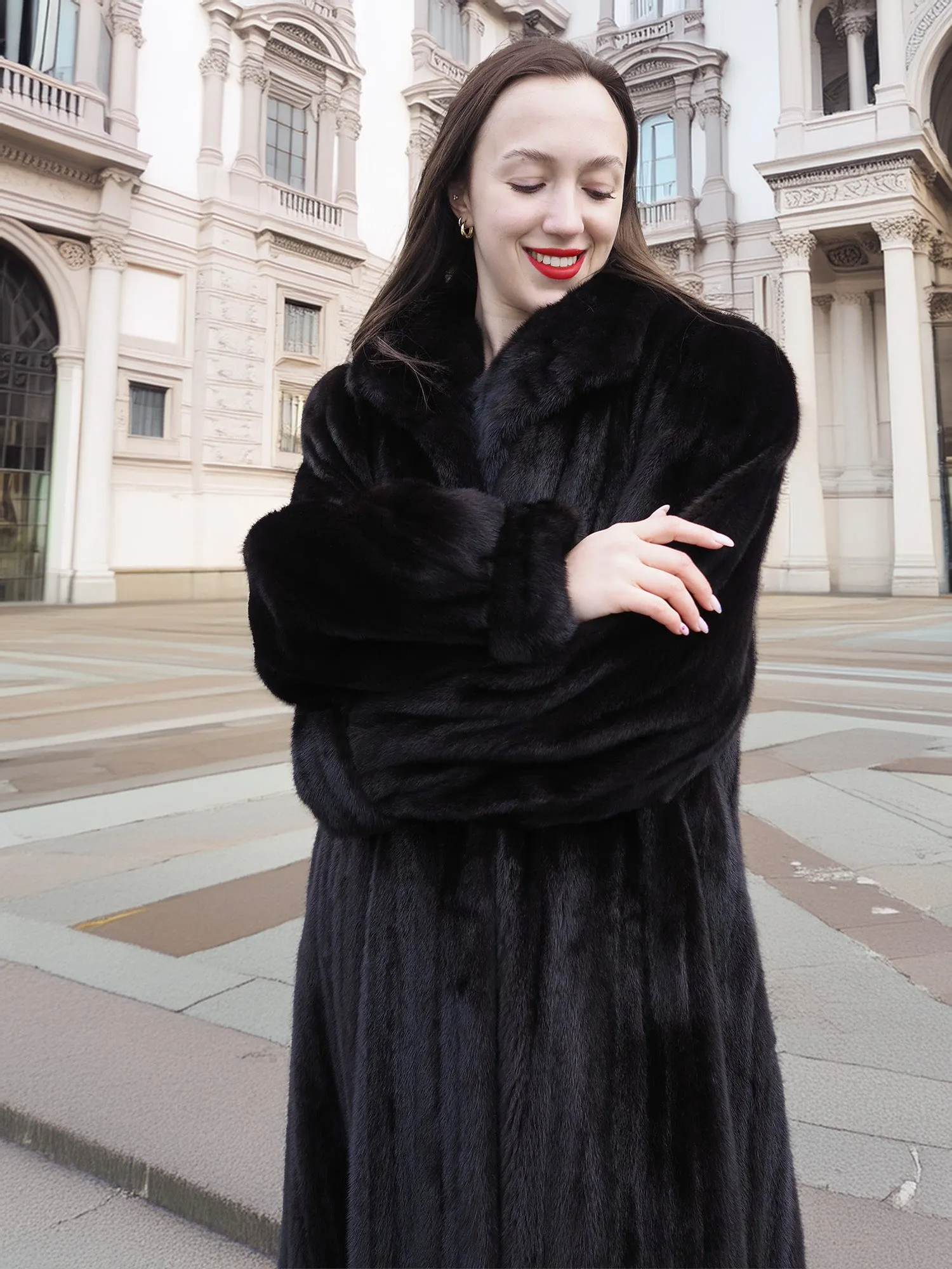 NAFA Dark Ranch Black Female Mink Fur Coat M 51" Long Huge Sweep 94"