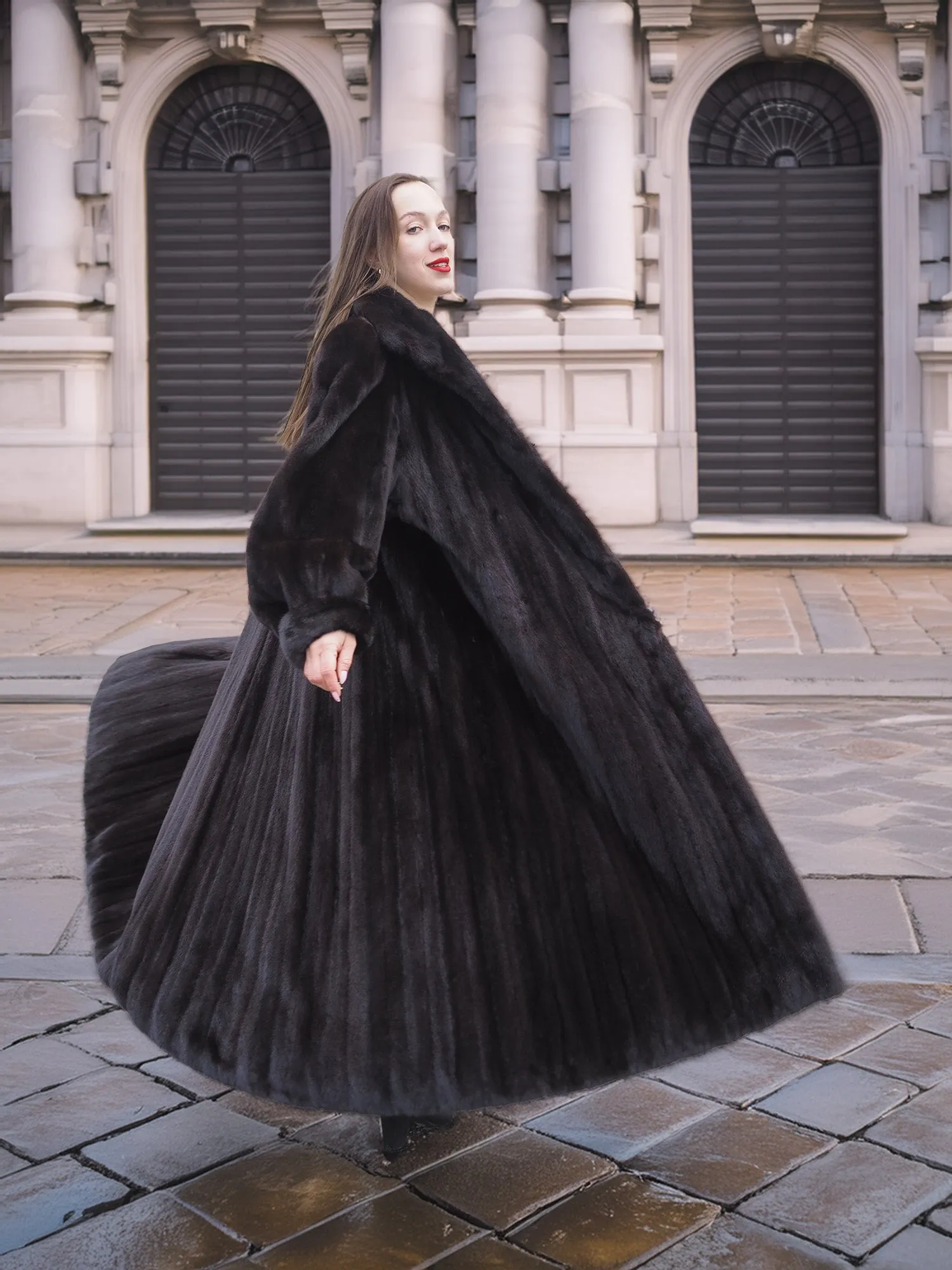 NAFA Dark Ranch Black Female Mink Fur Coat M 51" Long Huge Sweep 94"