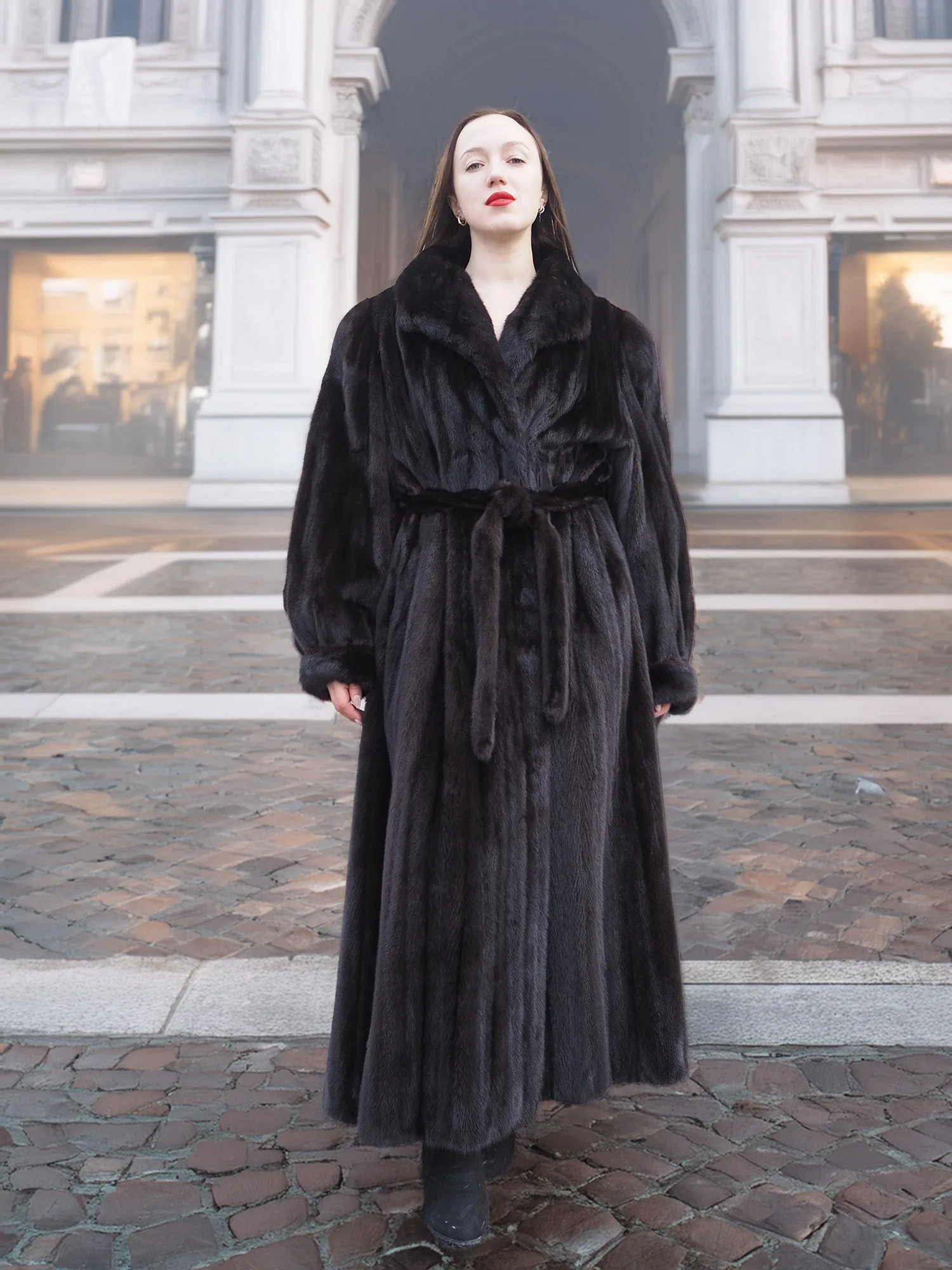 NAFA Dark Ranch Black Female Mink Fur Coat M 51" Long Huge Sweep 94"