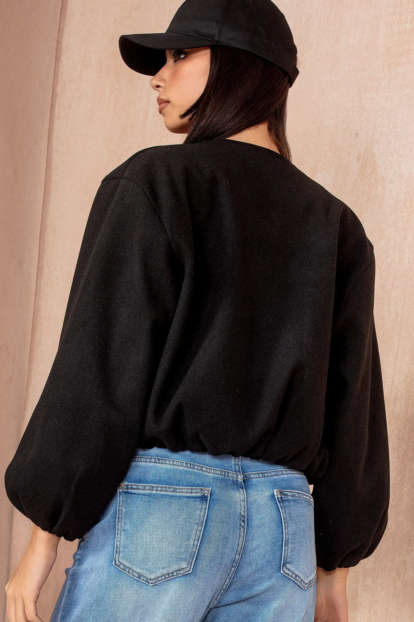 Natasha Black Wool Bomber Jacket