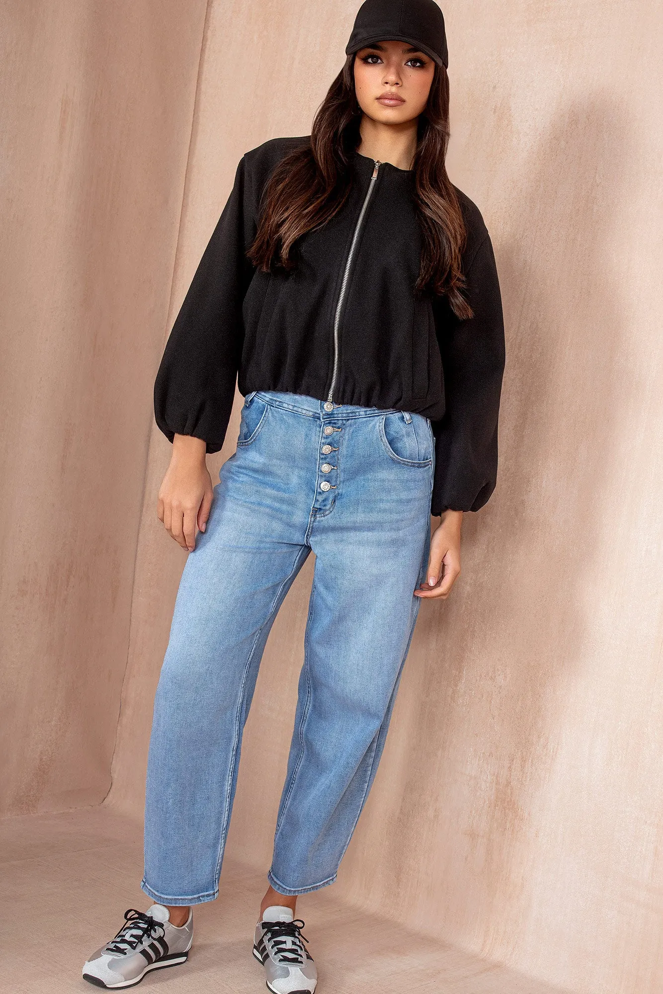 Natasha Black Wool Bomber Jacket