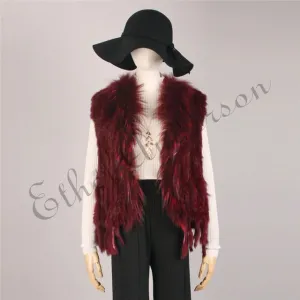 Natural Rabbit Fur Vest With Raccoon Fur Collar Party Waistcoat jackets knitted Gilets women wool vest colete de pele de coelho