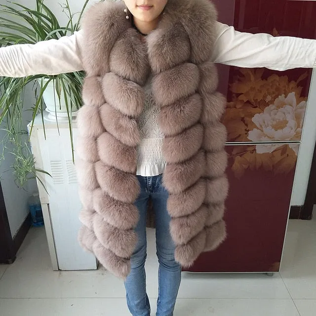 Natural Real Fox Fur Vest Natural Fur Coat For Jacket female coats Vest Waistcoat  long Fur Coats Real Fur Coat Fox Vest Jacket