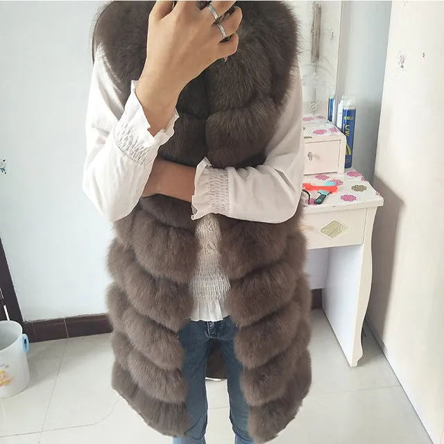 Natural Real Fox Fur Vest Natural Fur Coat For Jacket female coats Vest Waistcoat  long Fur Coats Real Fur Coat Fox Vest Jacket