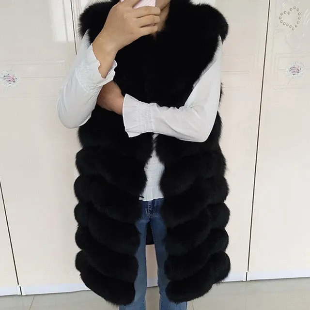 Natural Real Fox Fur Vest Natural Fur Coat For Jacket female coats Vest Waistcoat  long Fur Coats Real Fur Coat Fox Vest Jacket