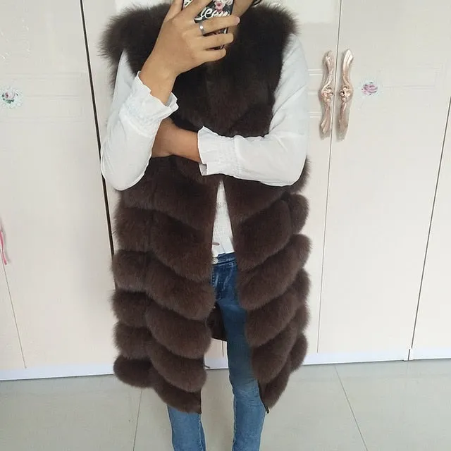 Natural Real Fox Fur Vest Natural Fur Coat For Jacket female coats Vest Waistcoat  long Fur Coats Real Fur Coat Fox Vest Jacket