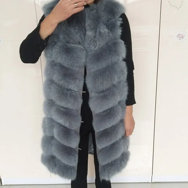 Natural Real Fox Fur Vest Natural Fur Coat For Jacket female coats Vest Waistcoat  long Fur Coats Real Fur Coat Fox Vest Jacket
