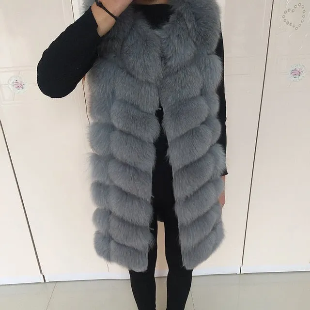 Natural Real Fox Fur Vest Natural Fur Coat For Jacket female coats Vest Waistcoat  long Fur Coats Real Fur Coat Fox Vest Jacket