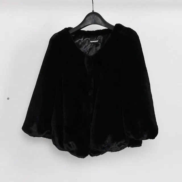 Nerazzurri Faux Fur Coat Women 2018 Winter Puff Sleeve Short Cropped Top Ruched Pink Red Black Colored Fake Rabbit Fur Jacket