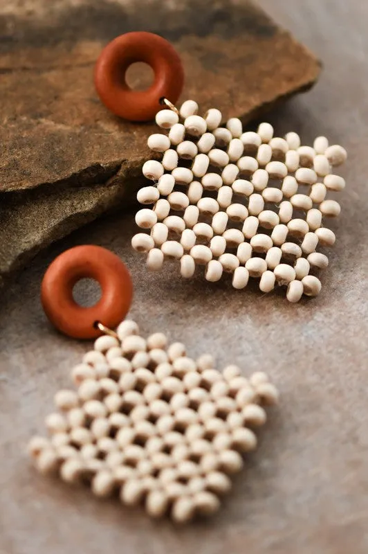 NEVER LET YOU DOWN WOOD BEAD WOVEN EARRINGS