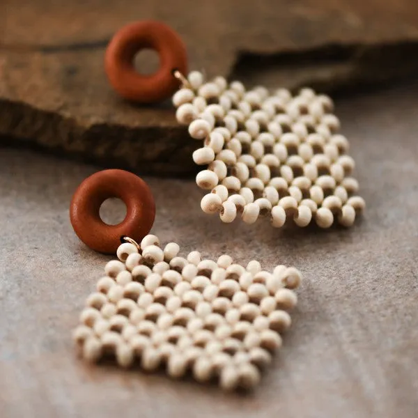 NEVER LET YOU DOWN WOOD BEAD WOVEN EARRINGS