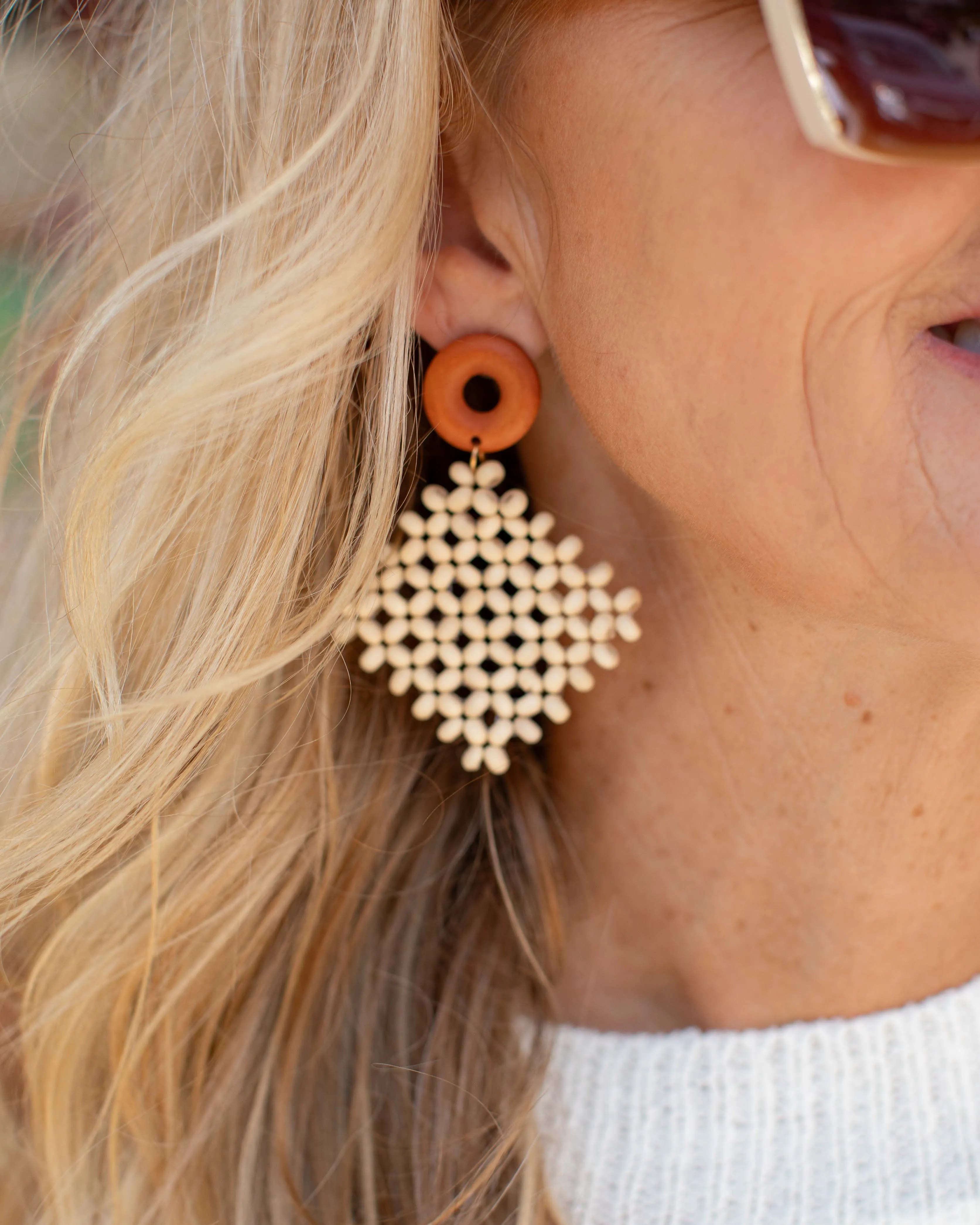 NEVER LET YOU DOWN WOOD BEAD WOVEN EARRINGS