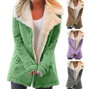 New Autumn And Winter Women's Fashion Denim Jacket Plus Velvet Warm Long-sleeved Jacket Thicker Motorcycle Lapels Coat