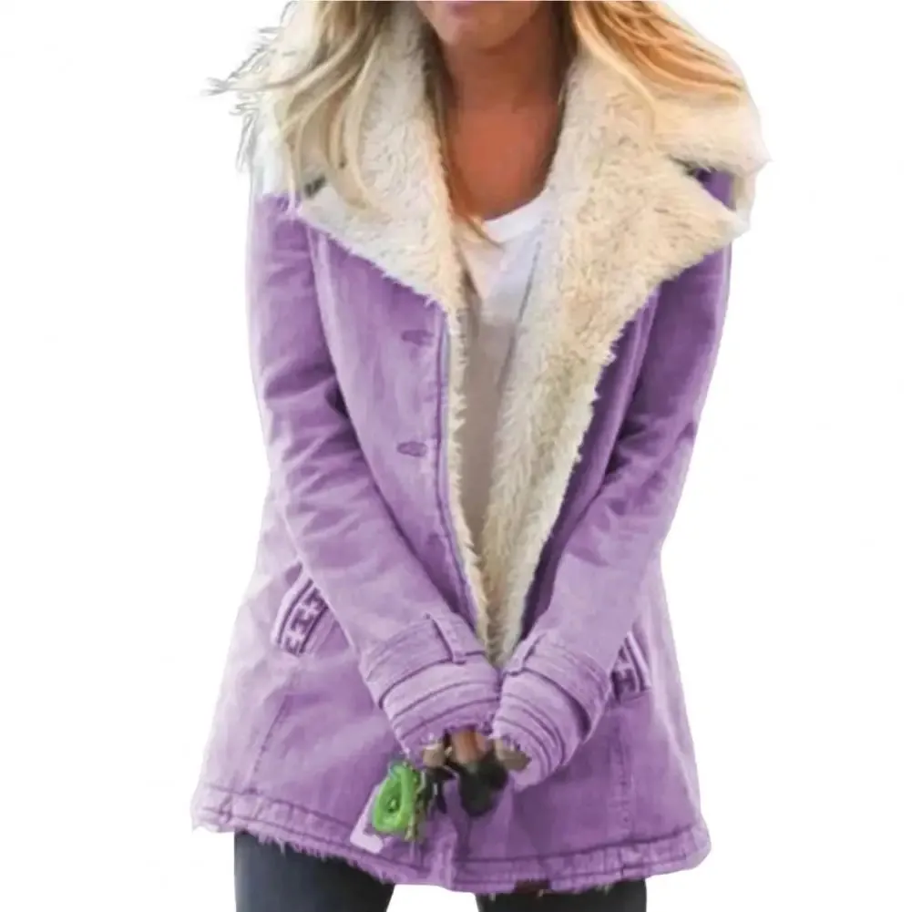 New Autumn And Winter Women's Fashion Denim Jacket Plus Velvet Warm Long-sleeved Jacket Thicker Motorcycle Lapels Coat