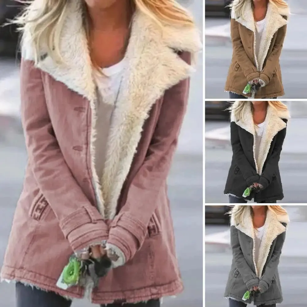 New Autumn And Winter Women's Fashion Denim Jacket Plus Velvet Warm Long-sleeved Jacket Thicker Motorcycle Lapels Coat