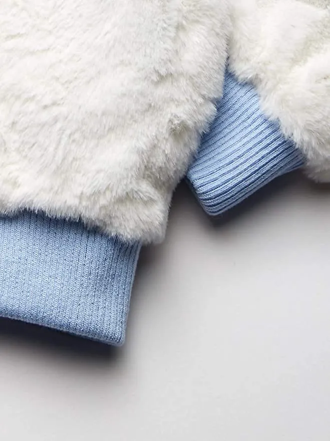 New Nordstrom Kensie - Girl's Outerwear Girls' Little Faux Fur Bomber Jacket in blue/white! Super Chic & Cute, Sz 6X!