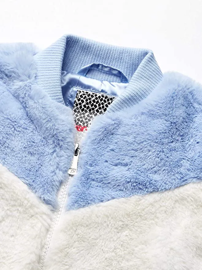 New Nordstrom Kensie - Girl's Outerwear Girls' Little Faux Fur Bomber Jacket in blue/white! Super Chic & Cute, Sz 6X!