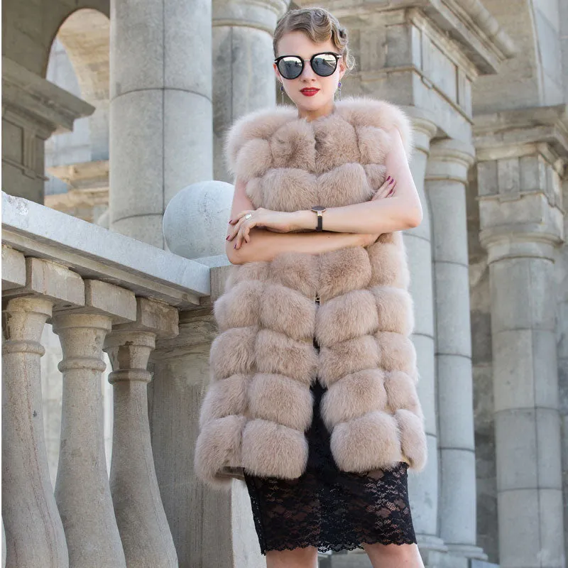 New style natural fox fur round collar lady fur vest Factory direct sales Can be customized QD.YISHANG