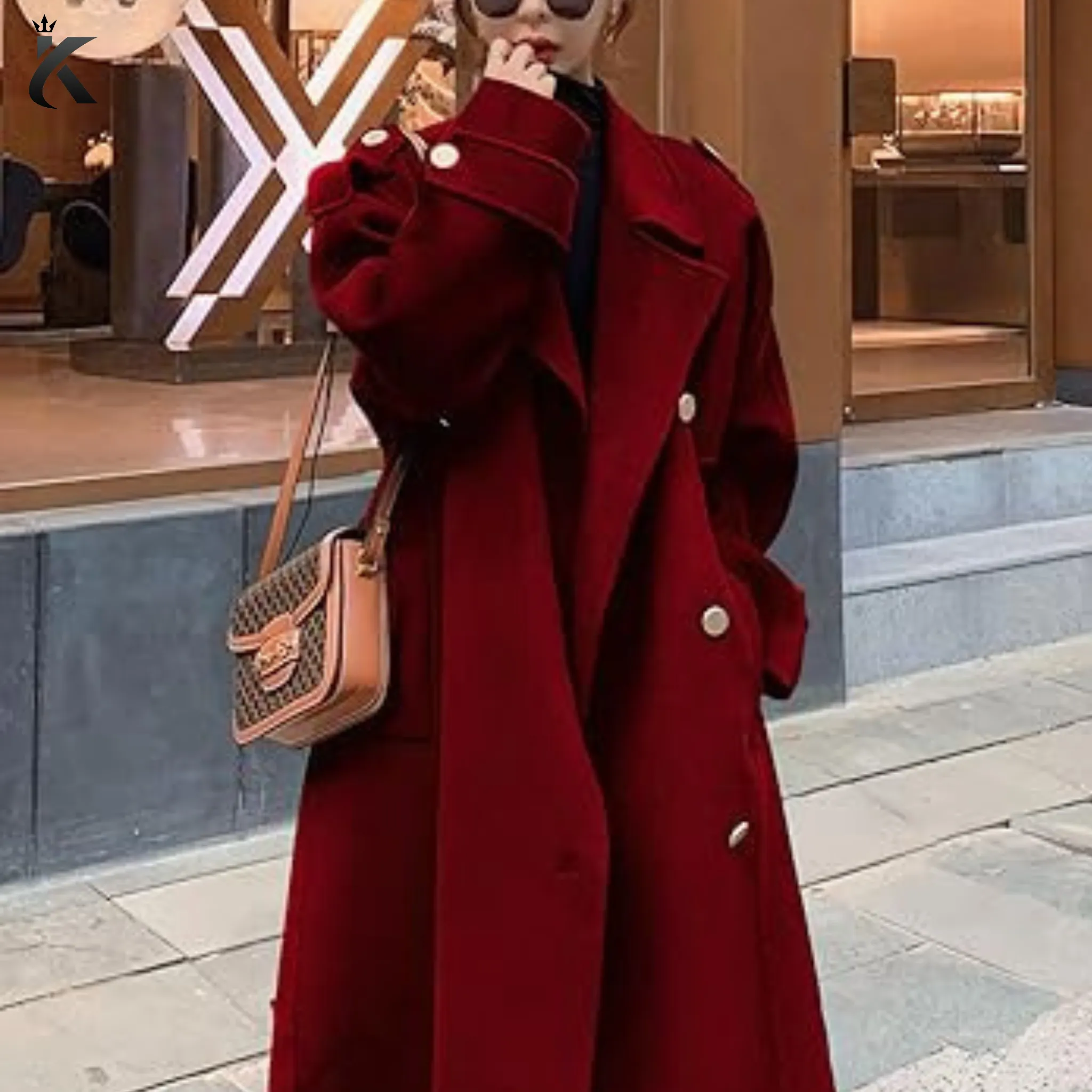 New Style Women's Winter Double Breasted Midi Long Wool Pea Coat Notch Lapel Winter Trench Coat - Premium Overcoat