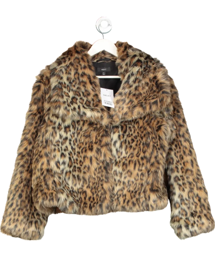 Next Brown Animal Short Faux Fur Jacket UK M