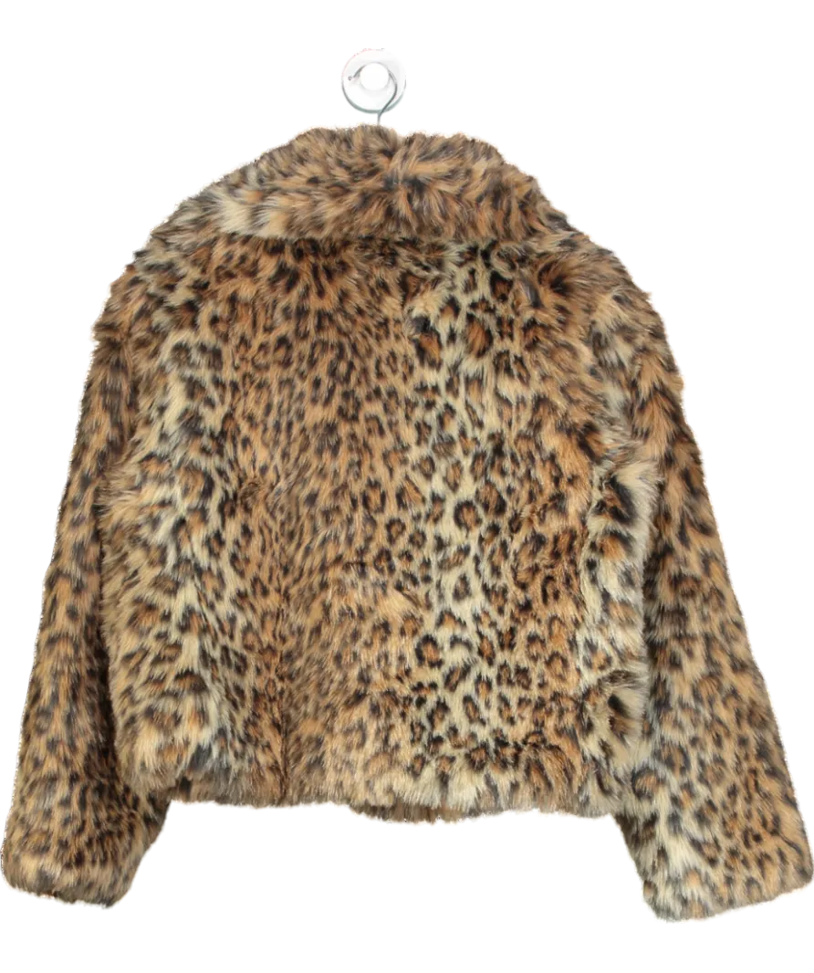 Next Brown Animal Short Faux Fur Jacket UK M