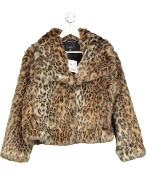 Next Brown Animal Short Faux Fur Jacket UK M