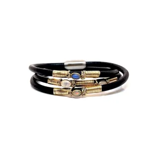 Opal Moonstone Triple Leather Bracelet - Gold