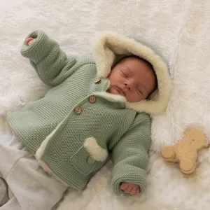 Pangasa Soft Green Faux Fur Lined Pocket Knitted Jacket