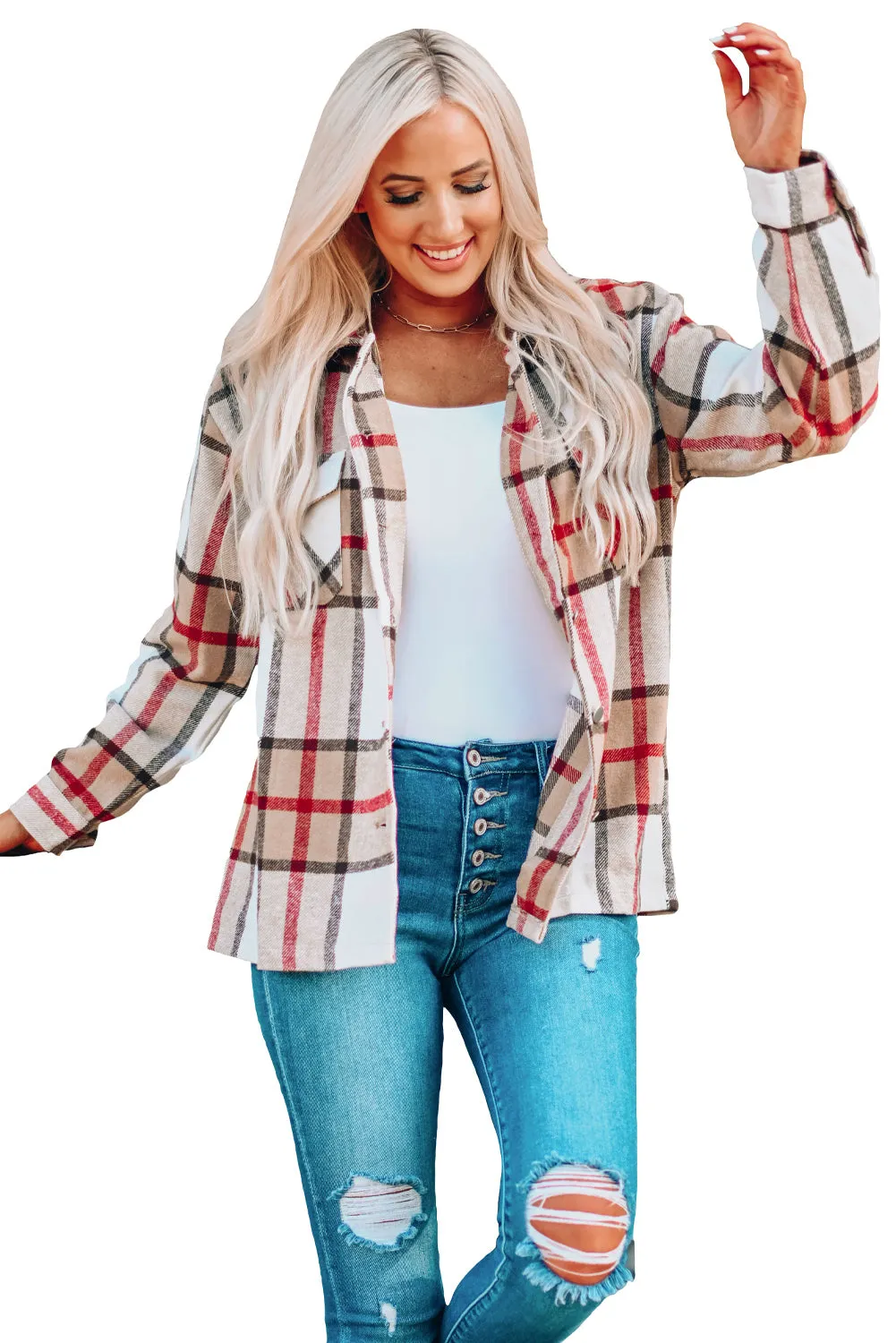 Plaid Print Buttoned Shirt Coat