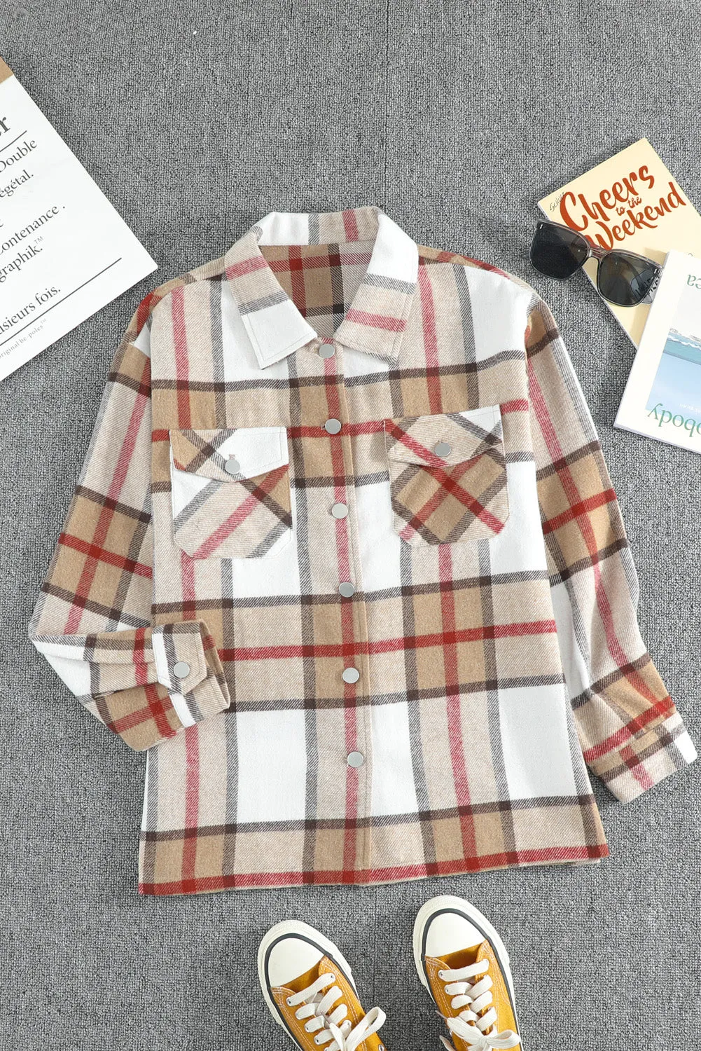 Plaid Print Buttoned Shirt Coat
