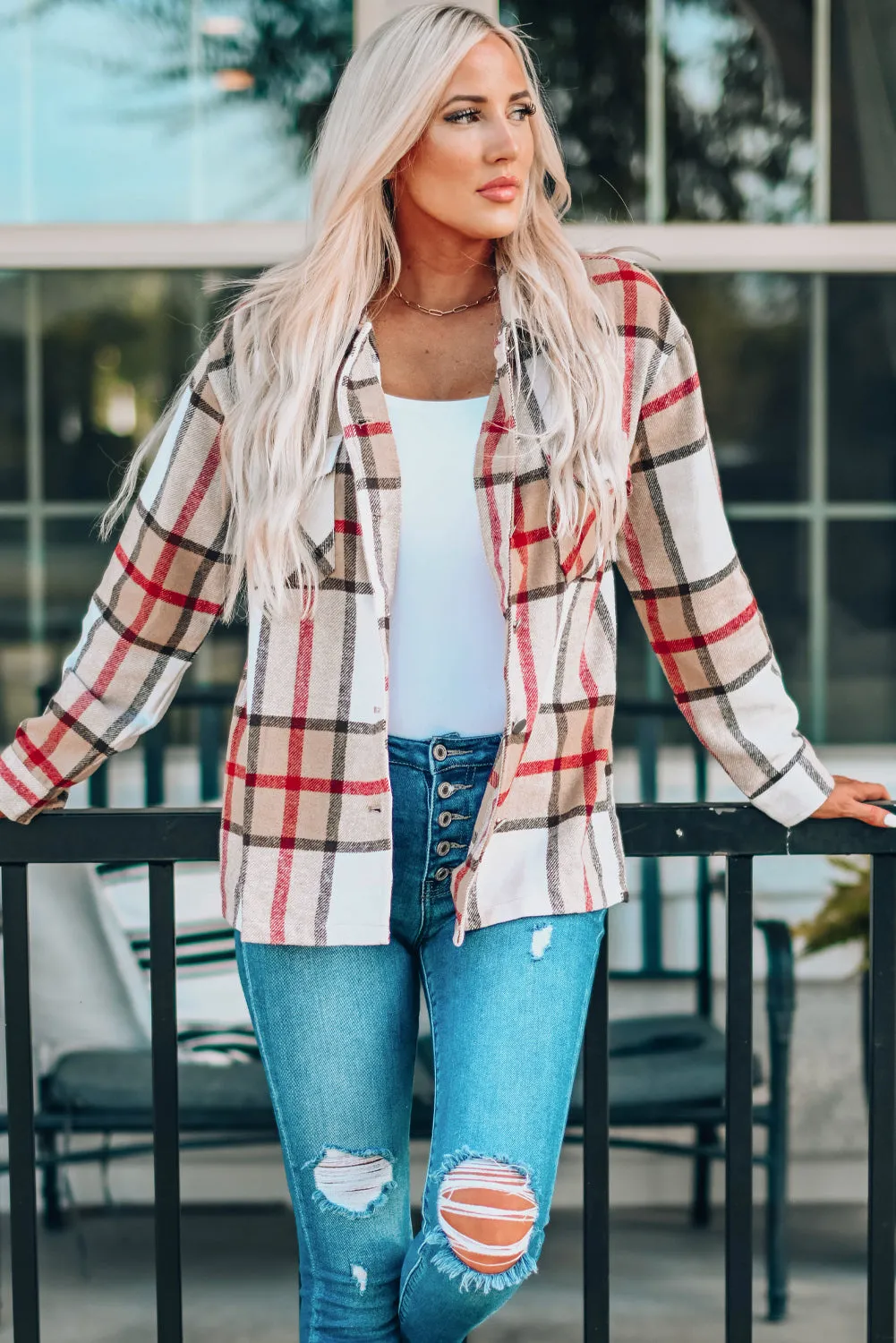 Plaid Print Buttoned Shirt Coat