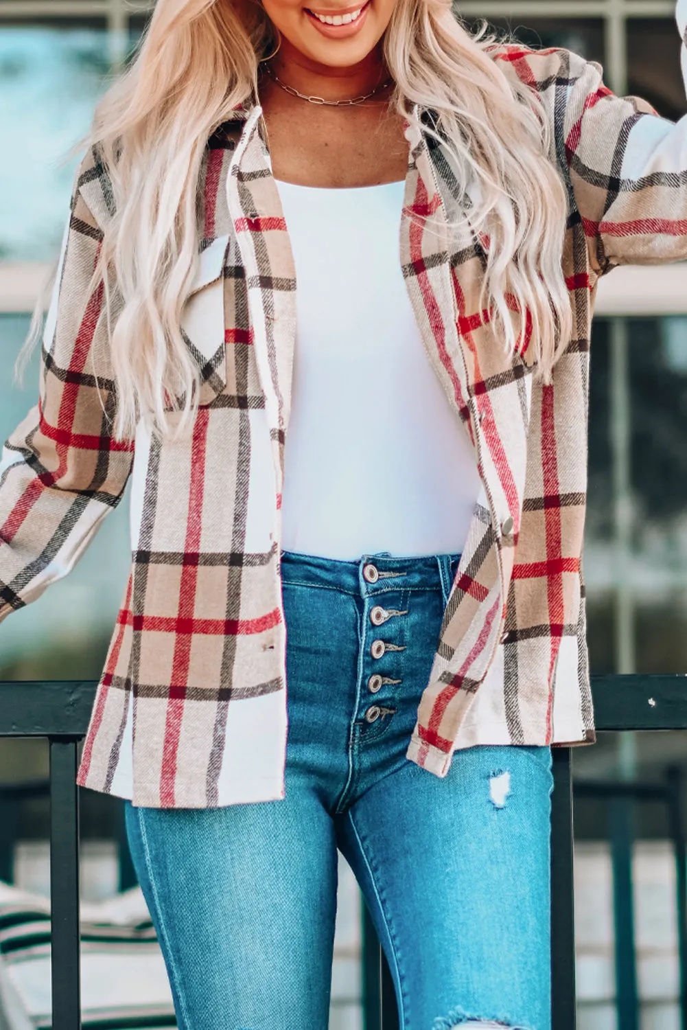 Plaid Print Buttoned Shirt Coat
