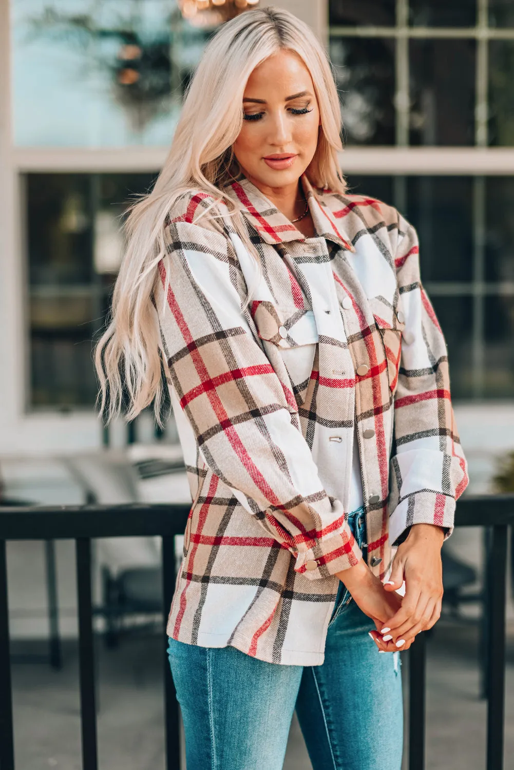 Plaid Print Buttoned Shirt Coat